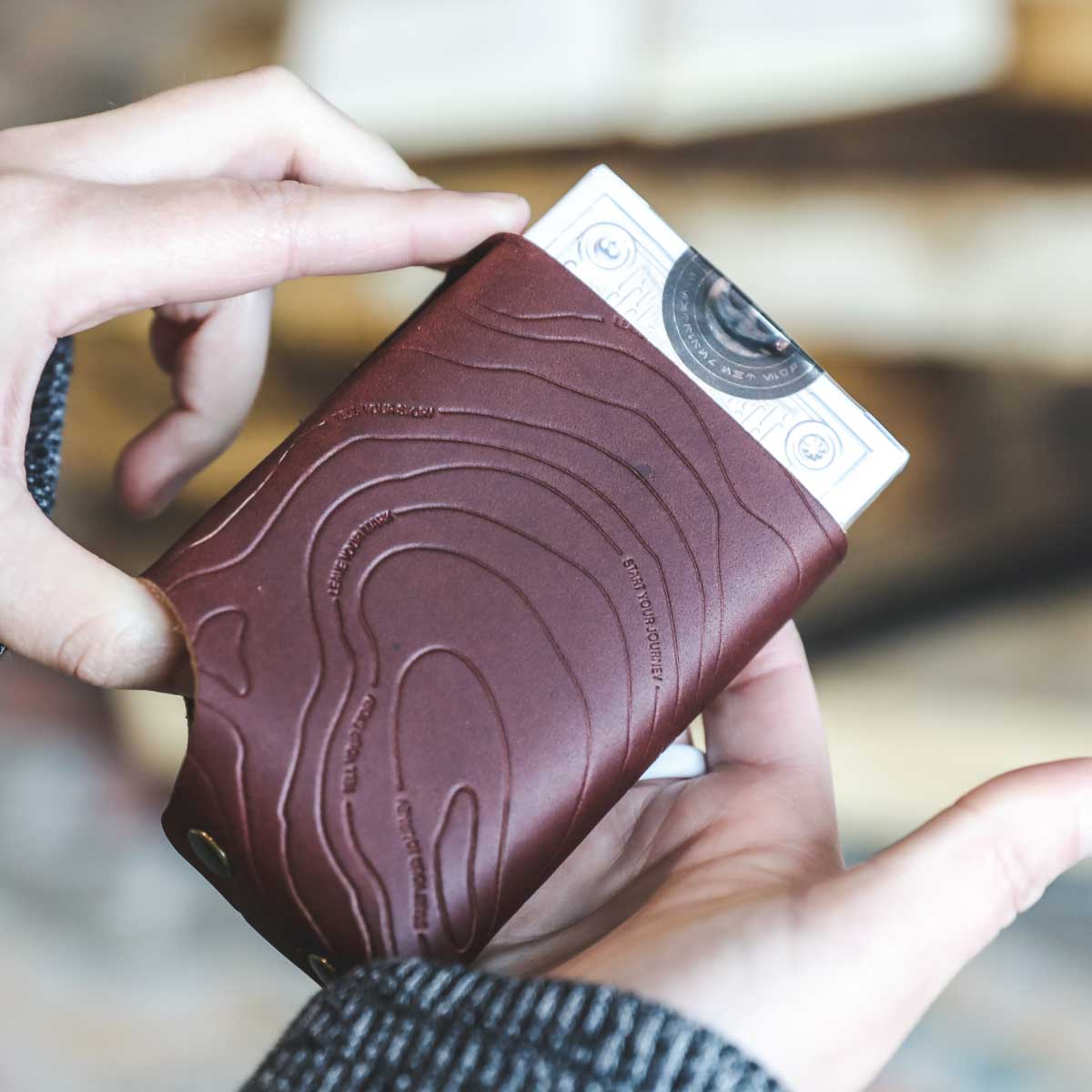 Playing cards with leather case