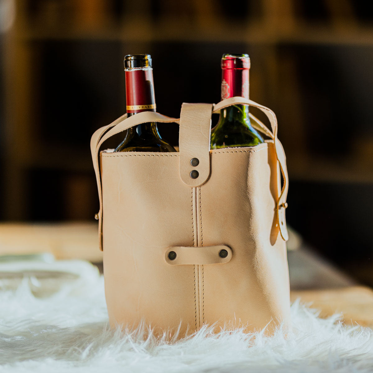 Leather Bag for 2 Bottles / Leather Bottle Carrier / Wine and 