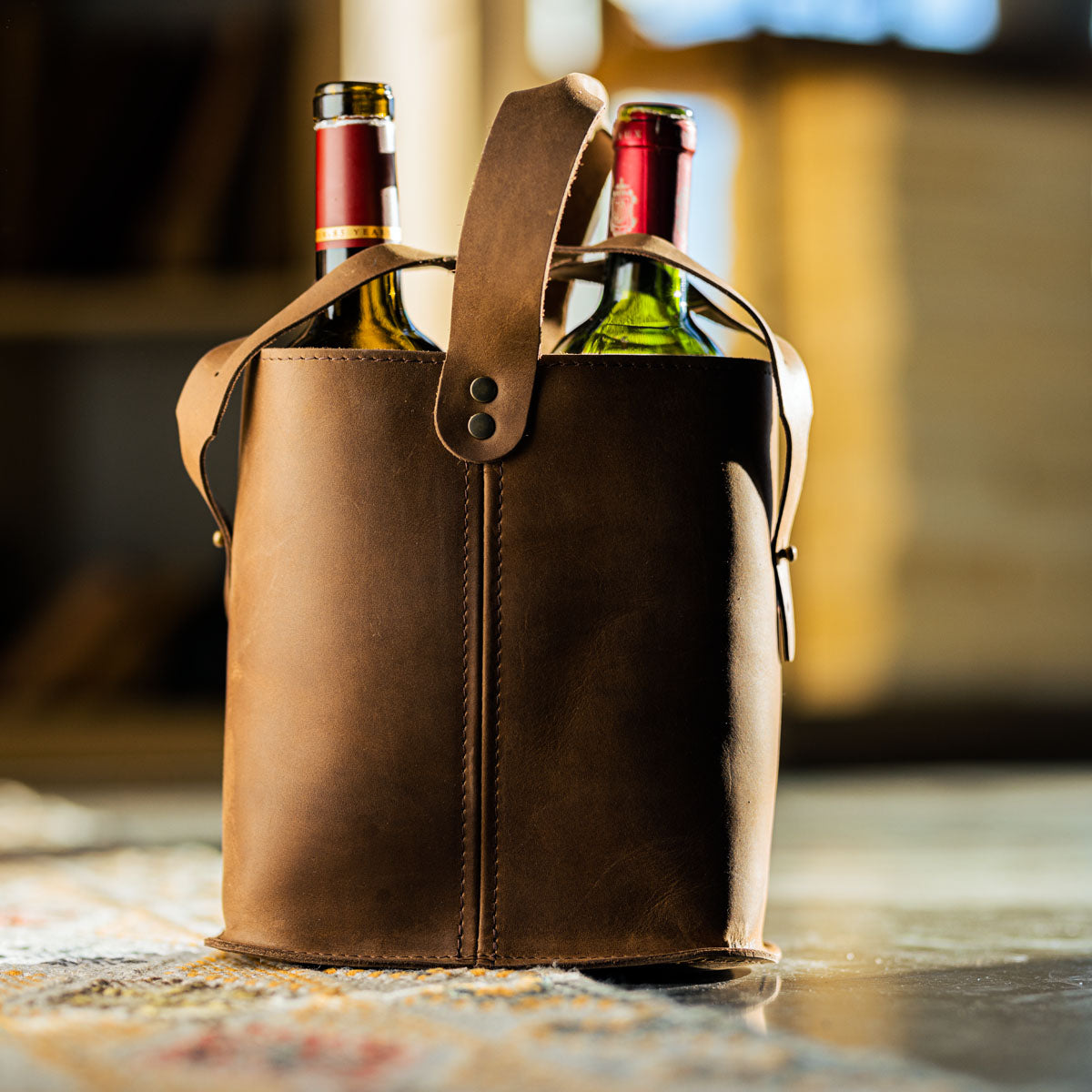 Handcrafted Leather Wine Tote Holds Bottles – Rustico