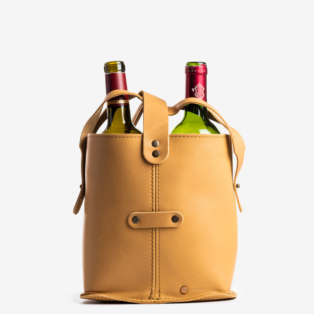 Sachi Insulated 2-Bottle Leather Wine Tote Bag Camel