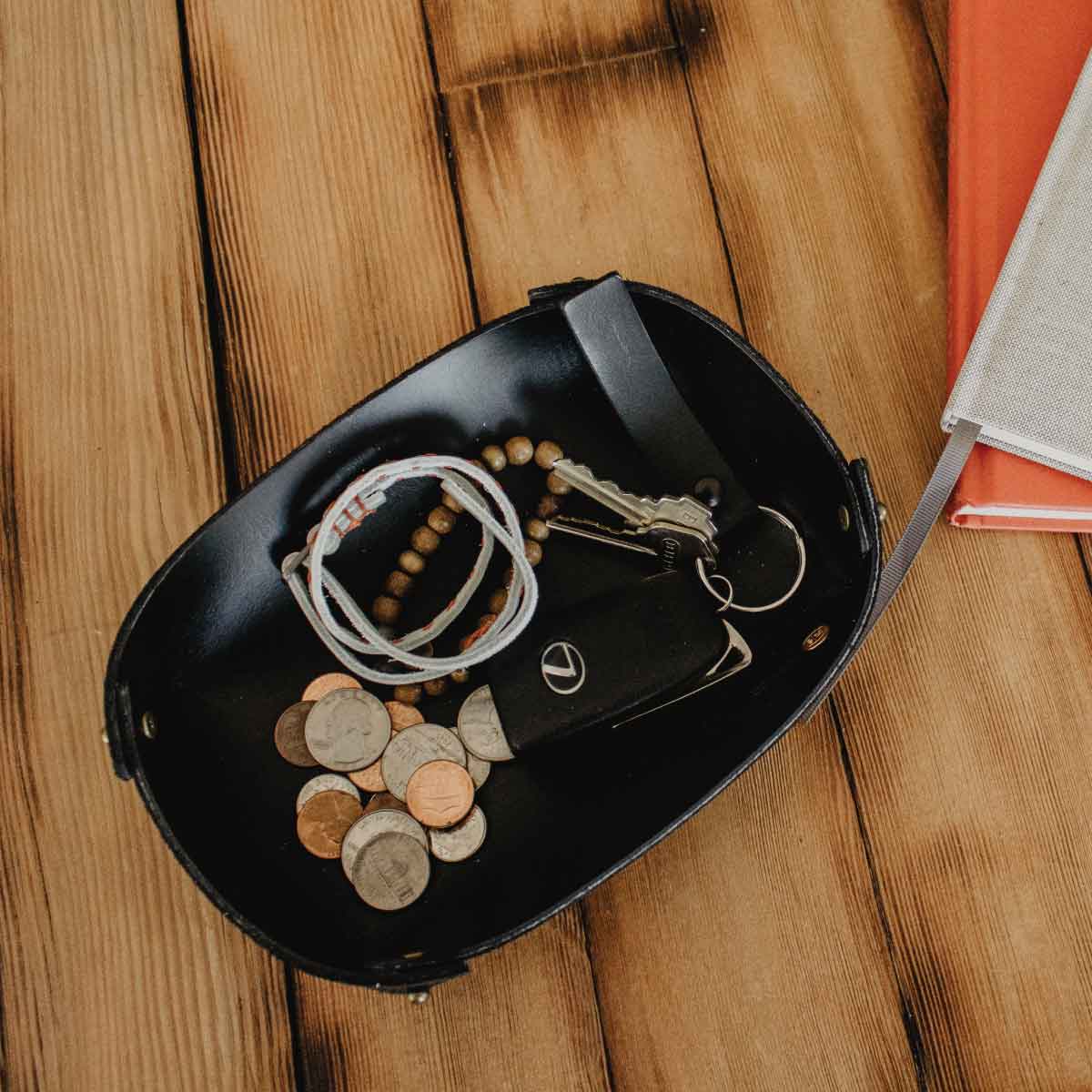 Recycled Leather Valet Tray - Cognac